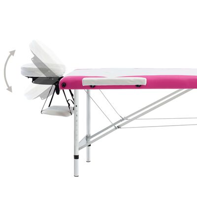 vidaXL Składany stół do masażu, 3-strefowy, aluminiowy, biało-różowy