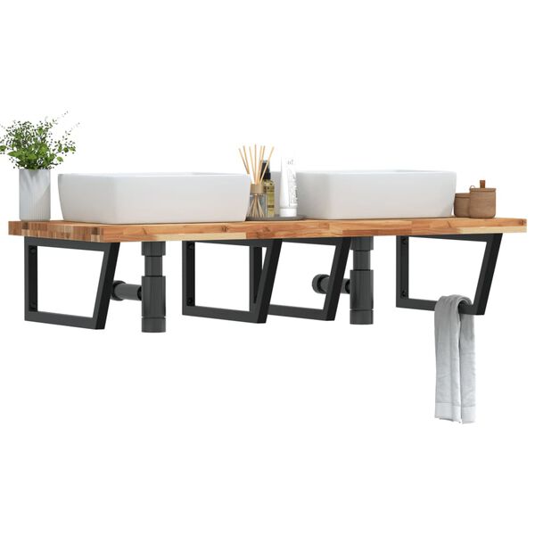 vidaXL P&oacute;łka ścienna pod umywalkę, stal i lite drewno akacjowe