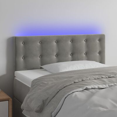 vidaXL Zagłówek do łóżka z LED, jasnoszary, 90x5x78/88 cm, aksamit