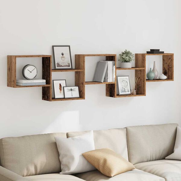 vidaXL P&oacute;łka ścienna kostka, 5 przegrodami, stare drewno