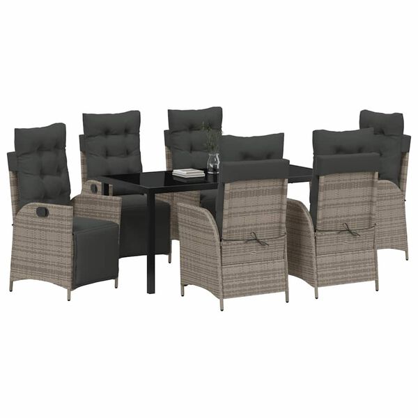 vidaXL Zestaw do jadalni w ogrodzie z poduszką 7 pcs Szary polirattan