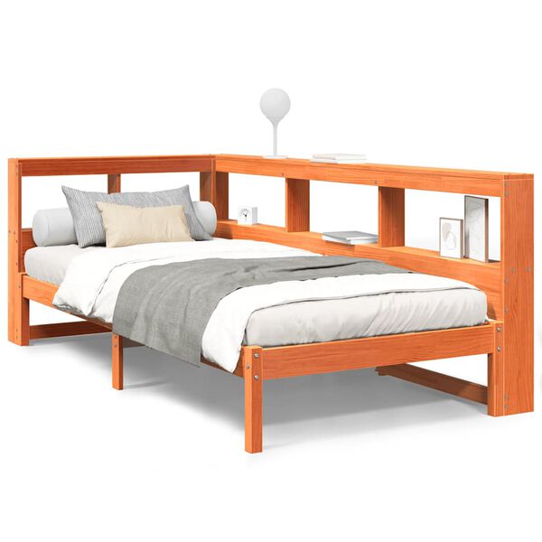 vidaXL Ł&oacute;żko z regałem, bez materaca, woskowy brąz, 90x200 cm, sosnowe