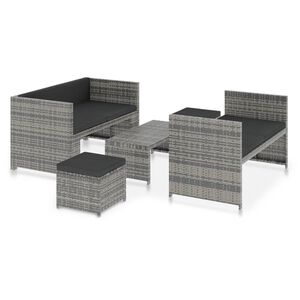 vidaXL 5-cz. zestaw wypoczynkowy do ogrodu, poduszki, rattan PE, szary
