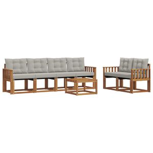 vidaXL Zestaw sof na zewnątrz z poduszką 7 pcs Naturalny i Jasny Szary
