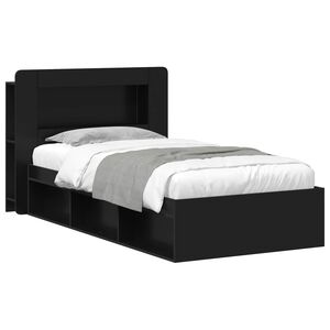 vidaXL Rama ł&oacute;żka z przechowywaniem Z zagł&oacute;wkiem Czarny 90 x 190 cm