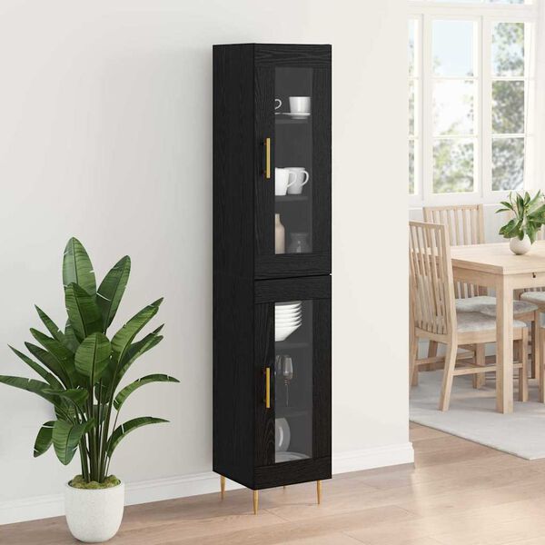 vidaXL Highboard 2 pcs Czarny Dąb Szkło