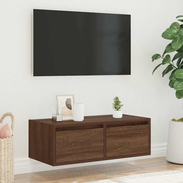 vidaXL Szafka pod TV z oświetleniem LED, brązowy dąb, 75x35,5x25 cm