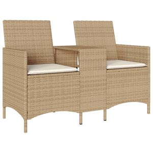 vidaXL Ogrodowa sofa 2-os. ze stolikiem i poduszkami, beżowy rattan PE