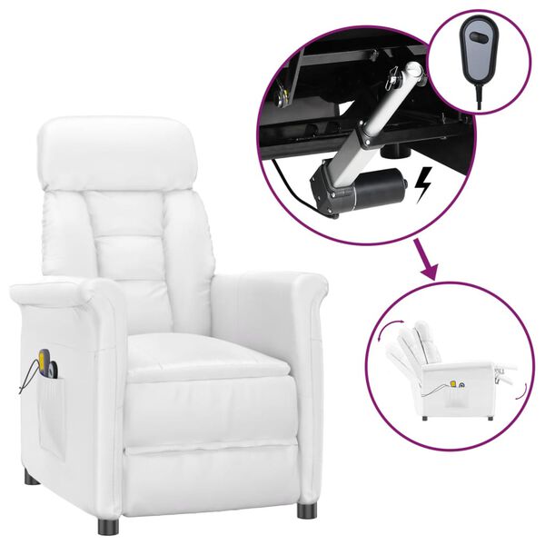 vidaXL Elektryczny fotel masujący, biały, sztuczna sk&oacute;ra