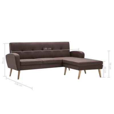 vidaXL Sofa z leżanką, obita tkaniną, 186 x 136 x 79 cm, brązowa