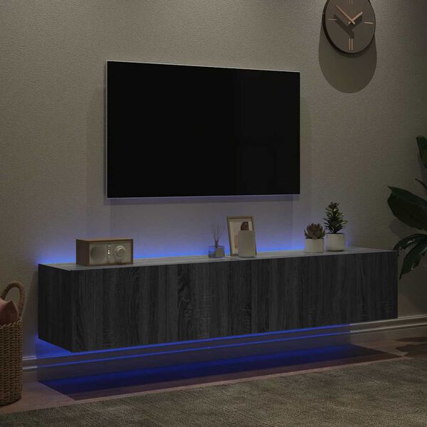 vidaXL Ścienne szafki TV z LED, 2 szt., szary dąb sonoma, 80x35x31 cm