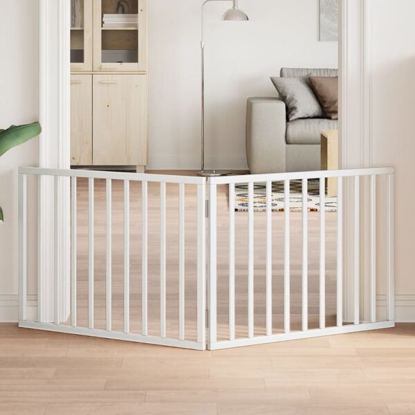 vidaXL Bramka dla psa składana 2 panele biała 160 cm drewno topolowe