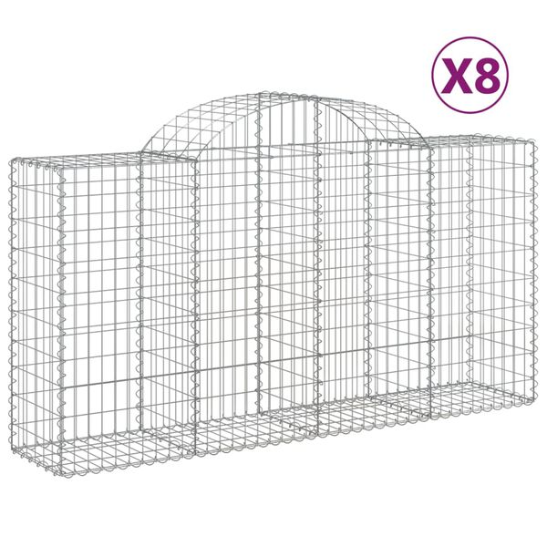 vidaXL Kosze gabionowe, 8 szt, 200x50x100/120 cm, galwanizowane żelazo