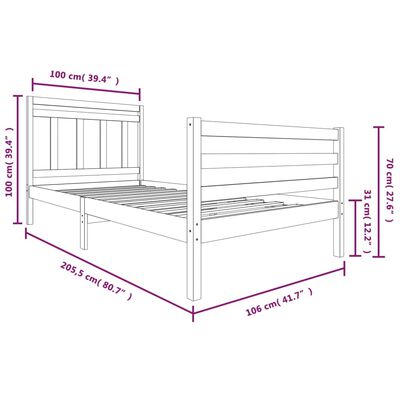 vidaXL Rama łóżka, miodowy brąz, lite drewno, 100 x 200 cm