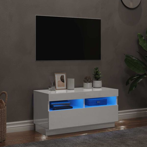 vidaXL Szafka pod TV z oświetleniem LED, biała z połyskiem, 80x35x40cm