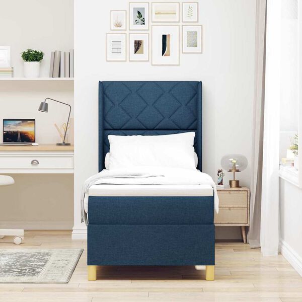 vidaXL Ł&oacute;żko sprężynowe z materacem Niebieski 80 x 200 cm tkanina