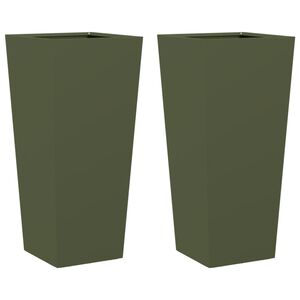 vidaXL Donice ogrodowe, 2 szt., oliwkowozielone, 35x35x75 cm, stalowe