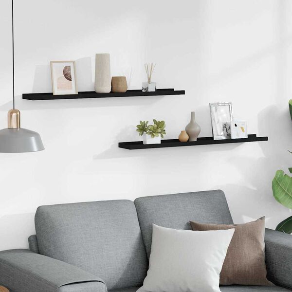 vidaXL P&oacute;łki ścienne na zdjęcia, 2 szt., czarne, 80x9x3 cm, MDF