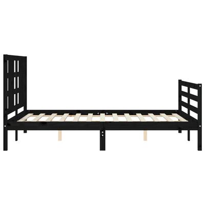 vidaXL Rama łóżka z wezgłowiem, czarna, 140x200 cm, lite drewno