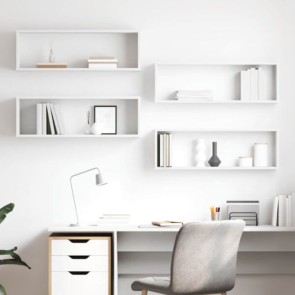 vidaXL P&oacute;łki ścienne kostki, 4 szt., białe, 80x15x26,5 cm