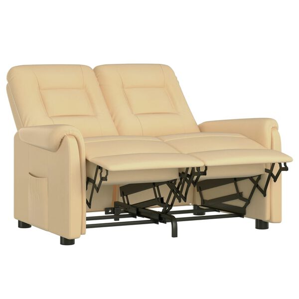 vidaXL Rozkładany fotel masujący, 2-os., kremowy, obity mikrofibrą