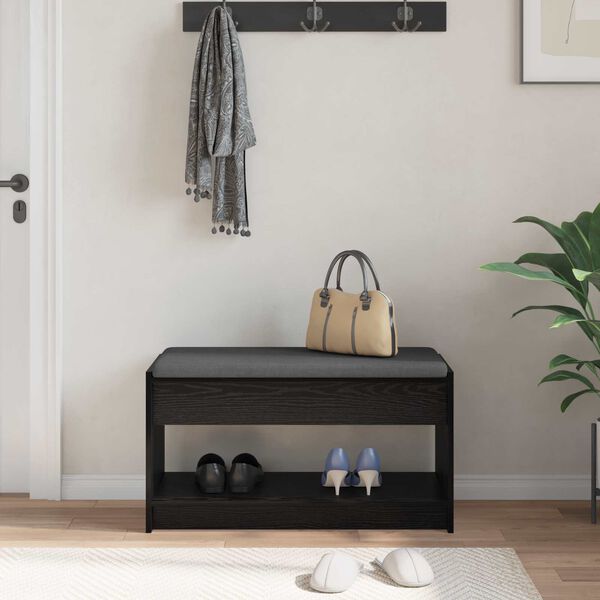 vidaXL Ławka w przedpokoju z poduszką Czarny Dąb 83 x 38 x 45 cm