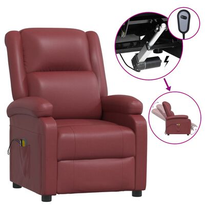 vidaXL Elektryczny fotel masujący, czerwone wino, sztuczna skóra