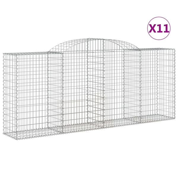 vidaXL Kosze gabionowe, 11 szt, 300x50x120/140cm, galwanizowane żelazo