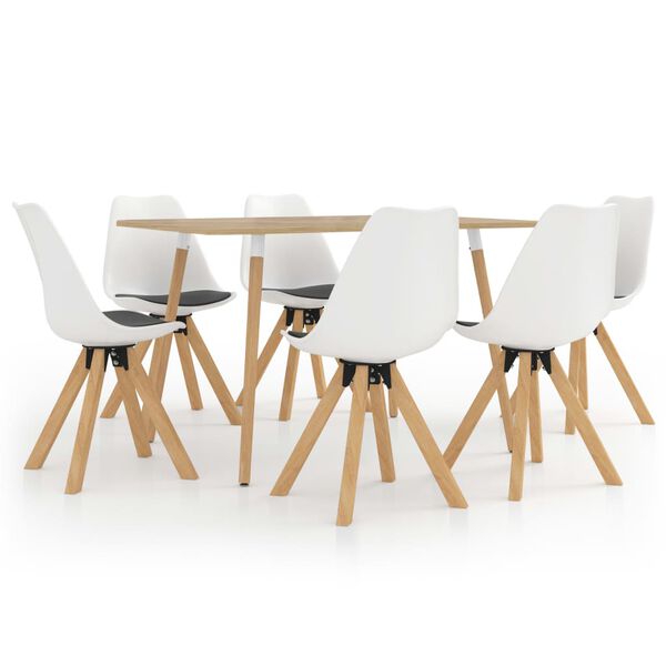 vidaXL 7-częściowy zestaw mebli jadalnianych, biało-czarny