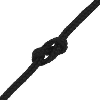 vidaXL Linka żeglarska, czarna jednolita, 4 mm, 50 m, polipropylen