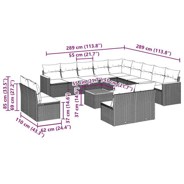 vidaXL 14-cz. zestaw wypoczynkowy do ogrodu, poduszki czarny rattan PE