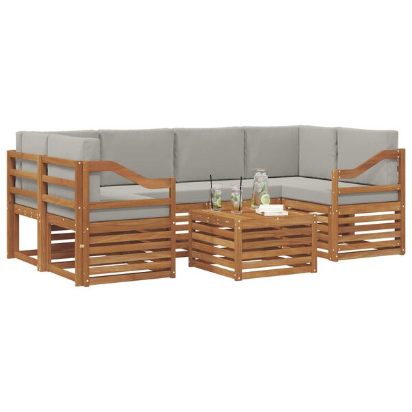 vidaXL Zestawy sof 7 pcs Naturalny i Jasny Szary Lite Drewno Akacji
