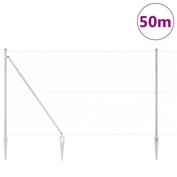 vidaXL Słupek ogrodzeniowy. Srebrny 50 x 1,6 m (siatka 50 mm) Stal