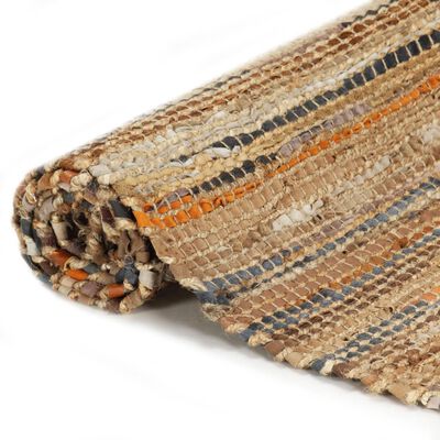 vidaXL Ręcznie tkany dywan Chindi 190x280 cm, skóra i juta, jasny brąz