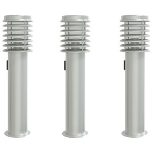 vidaXL Lampy ogrodowe na słupku, z gniazdkiem, 3 szt., srebrne, 60 cm