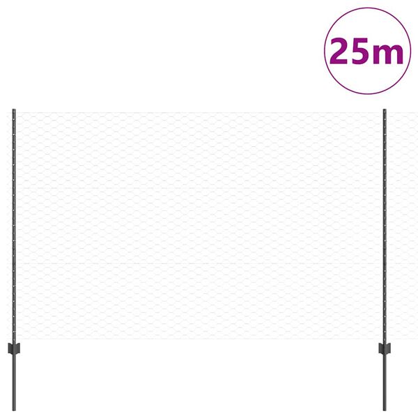 vidaXL Ogrodzenie z słupkiem Szary 1,5 x 25 m Stal