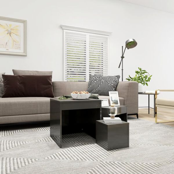 vidaXL Stoliki wsuwane pod siebie, 3 szt., szare z połyskiem