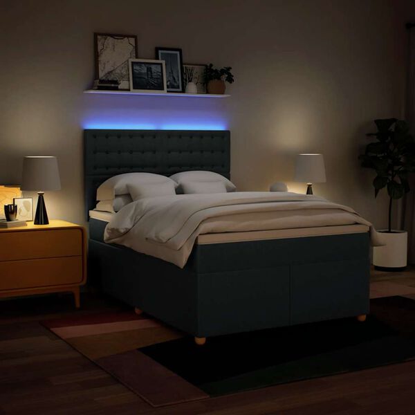 vidaXL Ł&oacute;żko kontynentalne z materacem, niebieskie, tkanina 140x190 cm