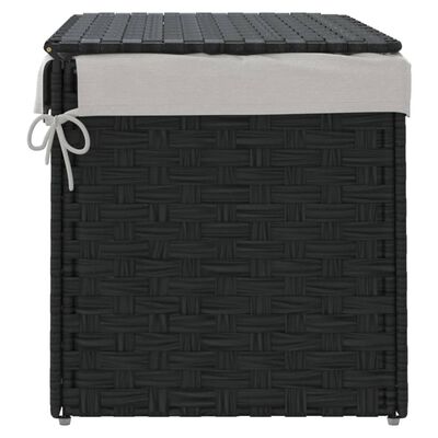 vidaXL Kosz na pranie, z pokrywą, czarny, 55,5x35x34 cm, polirattan