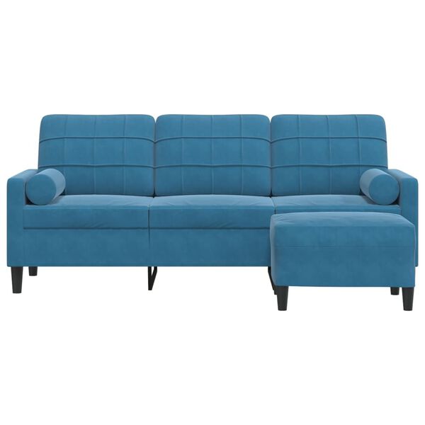 vidaXL 3-osobowa sofa z podn&oacute;żkiem, niebieska, 180 cm, aksamit