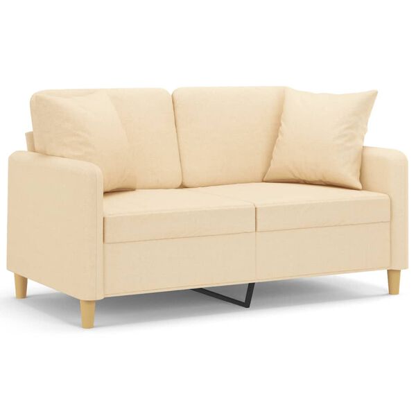 vidaXL 2-osobowa sofa z poduszkami, kremowa, 120 cm, tkanina