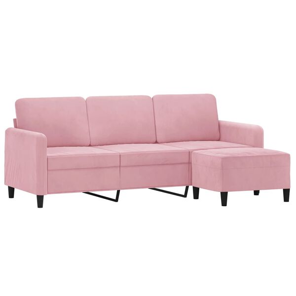 vidaXL 3-osobowa sofa z podn&oacute;żkiem, r&oacute;żowa, 180 cm, aksamitem
