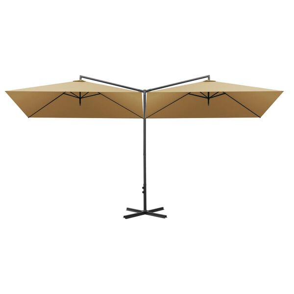 vidaXL Podw&oacute;jny parasol ogrodowy, stalowy słupek, taupe, 600x300 cm