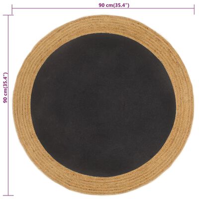 vidaXL Pleciony dywan, czarno-naturalny, 90 cm, juta, bawełna, okrągły