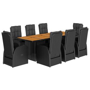 vidaXL 9-cz. zestaw mebli ogrodowych z poduszkami, czarny, rattan PE