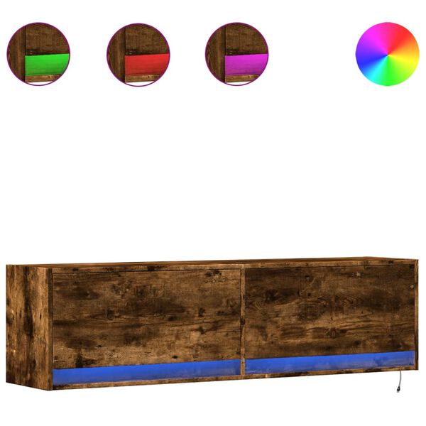 vidaXL Ścienna szafka TV z LED, przydymiony dąb, 140x31x38 cm