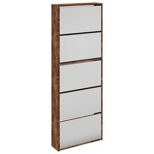 vidaXL Szafka na buty z lustrem, przydymiony dąb, 63x17x169,5 cm