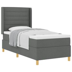 vidaXL Ł&oacute;żko sprężynowe z materacem Ciemnoszary 90 x 200 cm tkanina