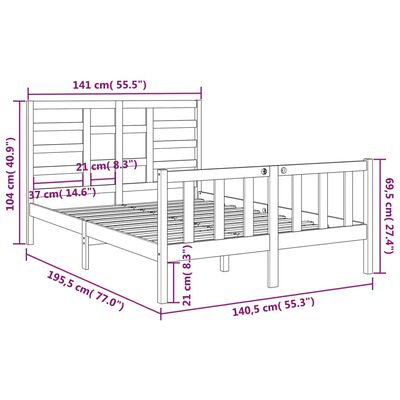 vidaXL Rama łóżka, lite drewno, 135x190 cm, podwójna