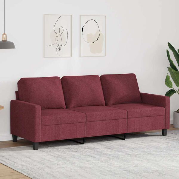 vidaXL Sofa 3-osobowa, winna czerwień, 180 cm,tapicerowana tkaniną